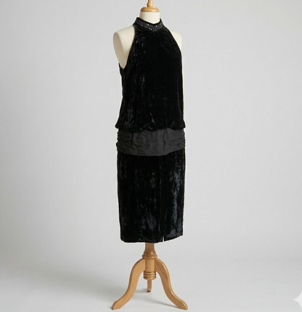 VTG Gunne Sax Womens 9 Black Velvet Drop Waist Midi Dress Grunge Goth Witchy